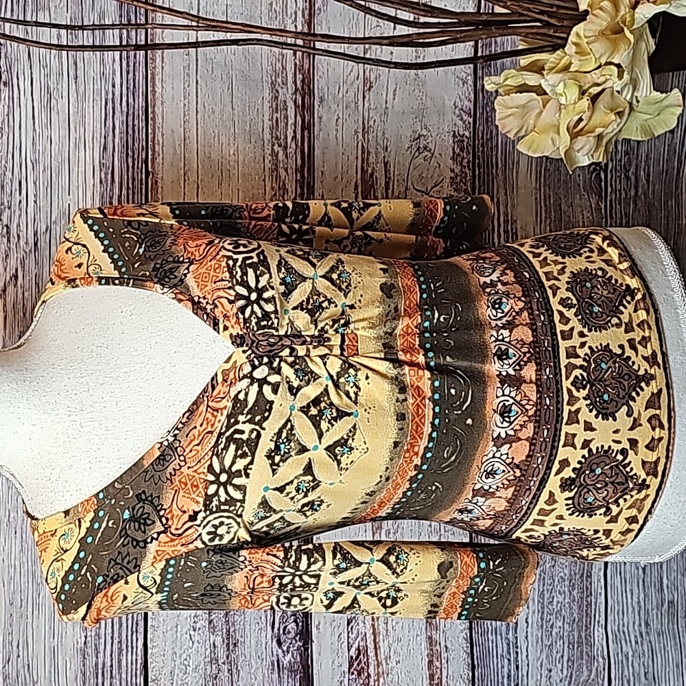 NEW TRIBAL BRAND LADIES KNIT 3/4 SLEEVE PULLOVER V NECK TEE